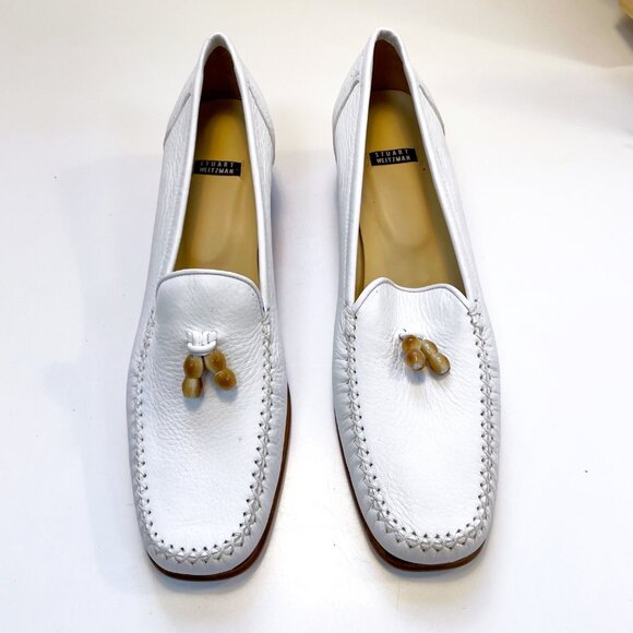 Stuart Weitzman White Beaded Leather Loafer, Size 12 AA - Picture 1 of 10